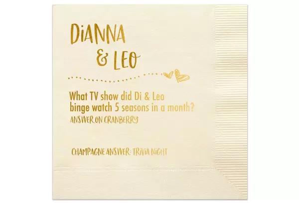 wedding trivia napkins for wedding cocktail hour