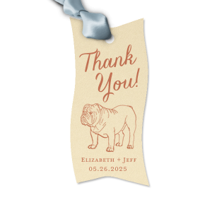 ForYourParty's chic Poptone Pastel Pink Luggage Gift Tag with Satin Copper Penny Foil has a Bulldog graphic and is good for use in Animals themed parties and will give your party the personalized touch every host desires.