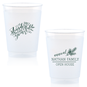 Raise a glass to yuletide tunes with the The Most Wonderful Time Holiday Cup, where the iconic lyrics twirl amid seasonal greenery. On the back, a pine bough awaits your festive verse, making each sip a jingle of joy.