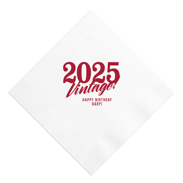 Step back in time with ForYourParty.com's 'Vintage Birthday Napkin,' foil-printed and styled with a nostalgic retro flair. Personalize with the birth year and name of the birthday individual, ensuring that each wipe and dab adds a touch of vintage charm to their milestone celebration.