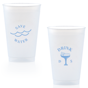 Save Water Drink Frost Flex Cup will bring a nautical nod to your next party. Featuring a waves and tropical drink graphic, you can customize this cup with your initials for your upcoming destination or beach wedding. 