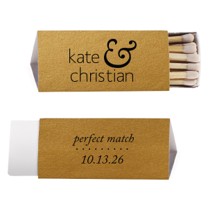 The Elegant Couple Wedding Match design combines playfulness and elegance. Featuring the couple's names, united by a bold, flourished ampersand, it symbolizes their connection. The reverse side gently contrasts with "perfect match" and the event date, creating a memorable keepsake.