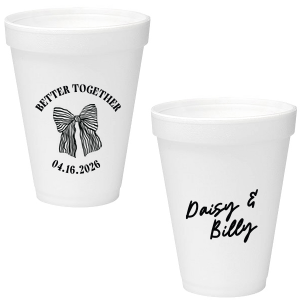 Celebrate the perfect pairing with the Better Together Bow Wedding Cup, featuring the couple's names in a romantic script and the wedding date, complemented by "Better Together" alongside a charming bow illustration. A sweet toast to unity and love on your big day.