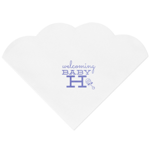 Celebrate new life with the Welcoming Baby Initial Napkin, featuring a big, bold, initial alongside an adorable rattle graphic. Set in whimsical script, this design perfectly captures the joy and excitement of welcoming a new baby, adding a charming touch to your special celebration.