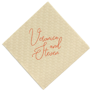 The Flowy Artistic Script Names Napkin celebrates love with its flowy, artistic script that gracefully showcases the couple's names. This design's subtlety speaks volumes, making the names a central, elegant focus, perfect for lending a personalized and refined touch to any wedding or intimate gathering.