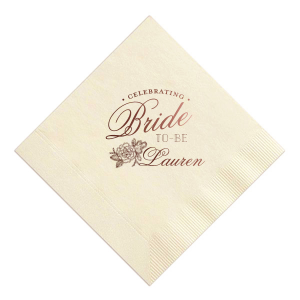 Shower her with more than just affection with the Peony Bride to Be Napkin, where 'Celebrating' heralds a soon-to-be-bride's name amidst the romance of peonies. It's the perfect prelude to 'I do,' served up with a side of elegance.