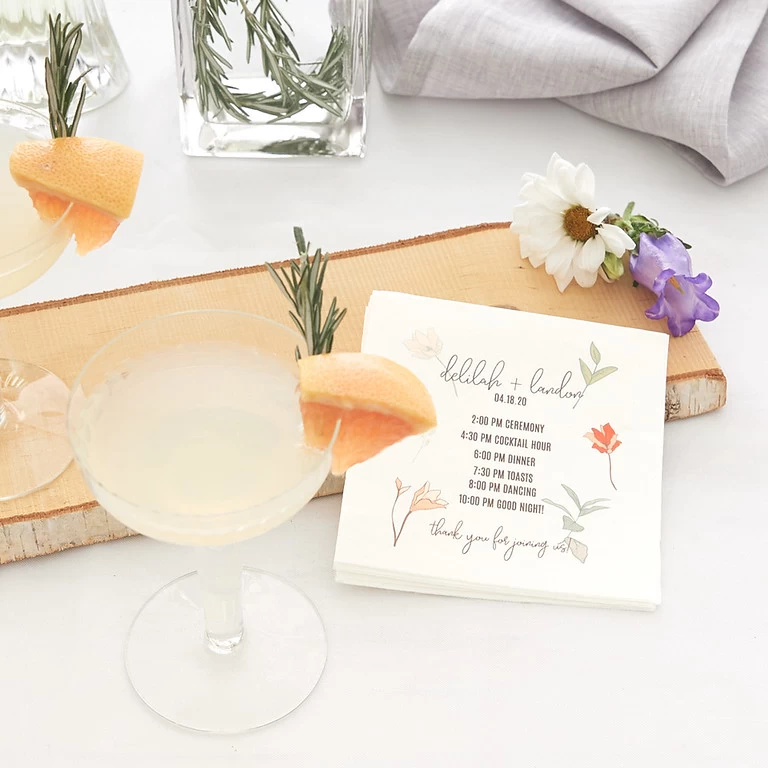 Have Your Wedding Day Itinerary Printed on Custom Wedding Cocktail Napkins