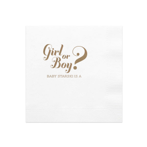 If you are celebrating a baby shower or gender reveal party, this napkin is a creative way to have people guess. Customize with the your last name and have your guests guess what your baby will be. 