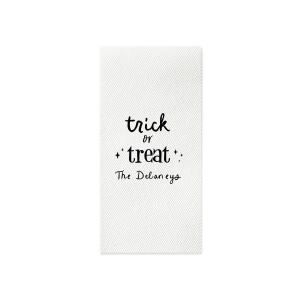 The Starry Trick Or Trick Napkin is the perfect custom Halloween party accessory for your event. Personalize this star adorned personalized napkin with your family's last name in a modern script font. This minimal Halloween napkin will add the perfect detail to your Halloween party. 