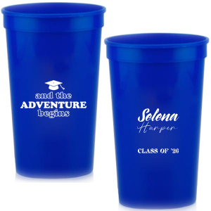 The ever-popular And The Adventure Begins Class Of Cup with amazing graphic are a must-have for your next event—your special graduation day! 
