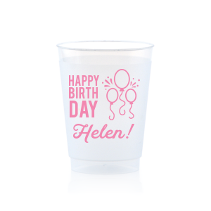 Our personalized Matte Light Coral Ink 12 oz Frosted Plastic Cup has a Balloons graphic and is good for use in Kid Birthday, and Adult Birthday themed parties and will make your guests swoon. Personalize your party's theme today.