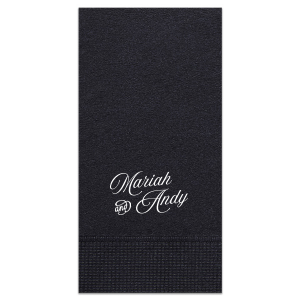Choose a classic design for your next special occasion with the Romantic Stacked Script Napkin. The elegant and stylish napkin is perfect for weddings, anniversaries, engagements or any other social gathering function. Customize the design in your choice of colors to best match your event's vibes!