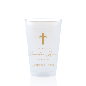 Our personalized party cup is the perfect addition to any Baptism or Christian celebration, combining practicality with heartfelt sentiment. Crafted from durable plastic, each cup features a beautiful cross graphic, symbolizing faith and tradition. With space to add the name of the honored individual and the special date, these cups are a wonderful keepsake for guests to remember the sacred occasion.