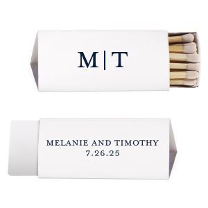 Ignite a touch of sophistication with the Simple Initials Match. The couple's crisp initials elegantly converge on the front, while the reverse side reveals their names and wedding date in full, crafting a timeless memento for your cherished day.