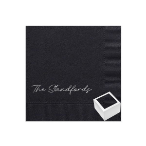 Very unique napkin with someone's Family name on it. Let them decorate their home with this looking-awesome script letters and minimalistic graphics on it.