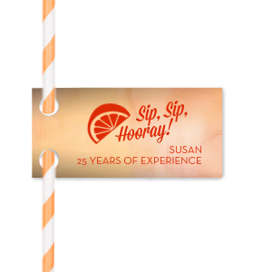 Custom Watercolor Sunrise Double Point Straw Tag with Shiny Kiwi / Lime Foil has a Lemon Wedge graphic and is good for use in Food, Drinks themed parties and can be personalized to match your party's exact theme and tempo.