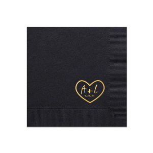 Custom Walnut Wood Cocktail Napkin with Shiny 18 Kt Gold Foil has a Heart Outline graphic and is good for use in Hearts, Wedding themed parties and are a must-have for your next event—whatever the celebration!