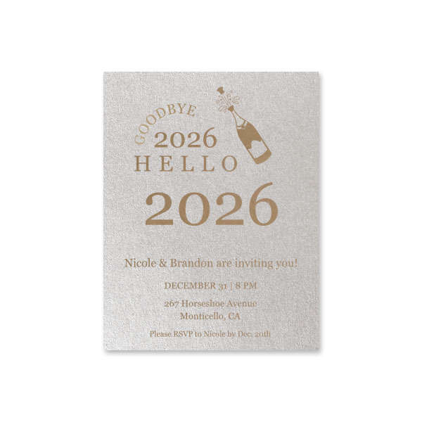 Be creative and invite your guests with this amazing-looking Champagne Hello New Year Invite. It definitely comes together with a good vibe that your guests will love.