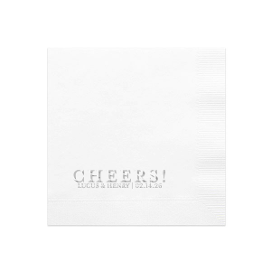 Raise glasses and spirits with our Cheers Embossed Napkin! The popular design is perfect for a wide variety of special occasions, from wedding parties to graduation celebrations. Fully customizable with your choice of color, size and style, create the perfect product for your party today.