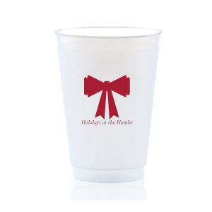 Stock up with supplies needed for seasonal spirits with the Holiday Bow Cup. Available in a wide variety of styles to best suite your function, the classic design is paired with customizable text. Your party is sure to be the highlight of the year!