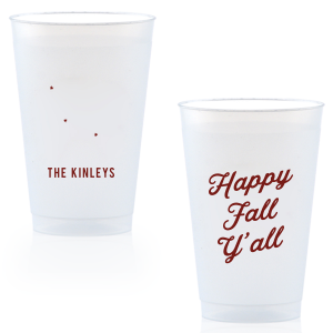 celebrate the autumn season with the Happy Fall Y'all Cup. Printed in your choice of cup style and ink color, make your family gatherings all the more personal this season.
