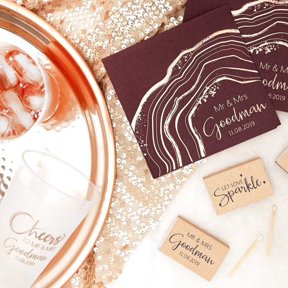Give your fall party supplies some shimmer with a rose gold and plum colorway