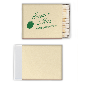 The Olive You Forever Matchbook makes for a great memento to share with your friends and loved ones. Customize the classy design in your choice of foil stamp and paper colors to create a unique keepsake for your next engagement, wedding, or anniversary party!