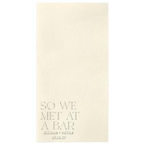 Tell your story with the Embossed Meet Cute Napkin. The trendy yet tasteful design is perfect for regaling friends and family with the humorous circumstances your meeting. Leave your impression today!