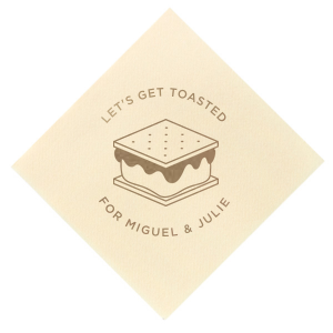 This S'more napkin is perfect for the outdoorsy couple or pair that loves to camp. This custom napkin will be adorable at a wedding or event!