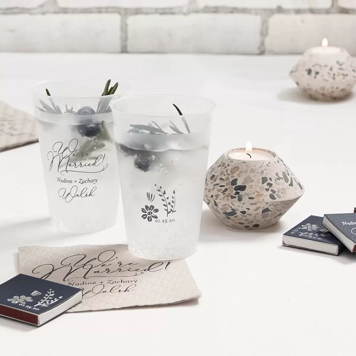 Blueberry Lemon Vodka Spritzer in custom designed wedding cups