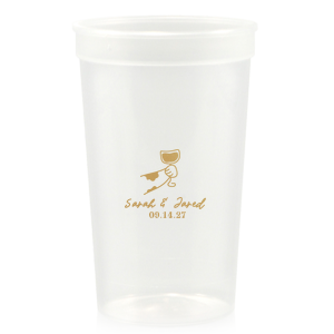 Cheers to love with the Toasting Hands Wedding Cup, adorned with a delightful cartoon hand raising a glass of wine in celebration. Beneath this charming graphic, add a personal touch with the couple's names in a playful script font, followed by the event date in a classic serif. A delightful addition to your wedding day festivities.