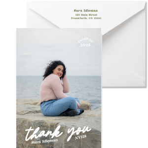 Set your graduation bash right with the Bold Script Graduation Custom Photo Note Card. Perfect for extending well wishes and invitations for your momentous event, the high quality card features your personal photo printed, giving it a special touch that's as unique as you are!