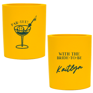 Create a lasting memento with the Par-Tee Bridal Shower Can Cooler from our Country Club collection! The sleek and stylish design is perfect for summertime bridal showers or other outdoorsy events. Featuring customizable choice of text and colors, you're able to best match your unique taste with this one of a kind personalized party item.