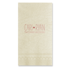 The Heart and Hashtag Napkin design weaves whimsy and modernity, featuring the couple's names in a charming font, unified by a heart. Below, a blank hashtag awaits a personal touch, inviting guests to share memories online—a playful nod to digital age festivities.