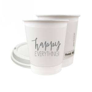 ForYourParty's personalized Matte Slate Gray Ink 12 oz Paper Coffee Cup with Lid has a Happy everything graphic and is good for use in Words, Holiday, Birthday themed parties and will look fabulous with your unique touch. Your guests will agree!