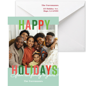Share a bold and fun Christmas Card with your family and friends this holiday season. Customize this Christmas card with a family photo. 