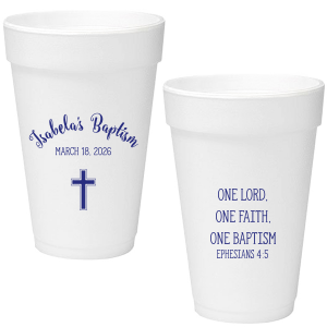 ForYourParty's personalized Matte Periwinkle Ink 16 oz Styrofoam Cup with Matte Periwinkle Ink Cup Ink Colors has a Cross graphic and is good for use in Christian Symbols themed parties and will impress guests like no other. Make this party unforgettable.