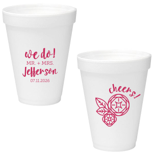 Custom Matte Plum Ink 16 oz Styrofoam Cup with Matte Plum Ink Cup Ink Colors has a Geo Flowers graphic and is good for use in Floral themed parties and can't be beat. Showcase your style in every detail of your party's theme!