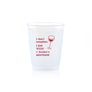 Toast to new beginnings with the Witty Wine Welcome Cup, featuring the clever quip "I don't complain I just wine," topped with a sleek, minimal wine glass drawing. Personalize with your names in a contemporary font for a housewarming filled with laughs and good cheer.