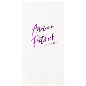 Accent your event with the Modern Hand Script Napkin where a chic, handwritten-style script awaits your tailored phrase. This font's blend of elegance and personality offers a subtle, sophisticated flair to any table setting.