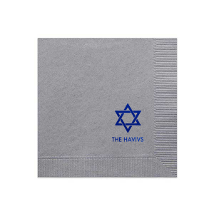 The ever-popular Dove Gray Cocktail Napkin with Shiny Sky Blue Foil has a Star 1 graphic and is good for use in Stars, Jewish Symbols themed parties and are a must-have for your next event—whatever the celebration!