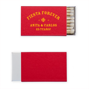 Ignite a lifetime of celebrations with the Fiesta Forever Anniversary Matchbox, elegantly adorned with "Fiesta Forever" arched over a stylized flower graphic. Customize with the couple's names and the number of years they've joyfully shared, capturing the essence of an endless fiesta.