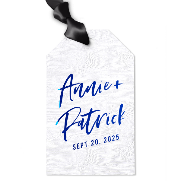 Our personalized Marble Gray Large Oval Gift Tag with Shiny Royal Blue Foil will impress guests like no other. Make this party unforgettable.