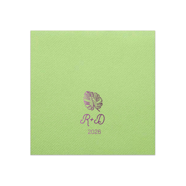 ForYourParty's chic Pistachio Luncheon Napkin with Shiny Amethyst Foil has a Palm Leaf graphic and is good for use in Organic, Floral, Trendy themed parties and will add that special attention to detail that cannot be overlooked.