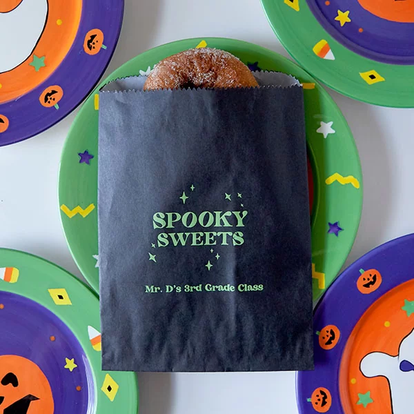 Spooky Sweets Personalized Halloween Bag on paper plate