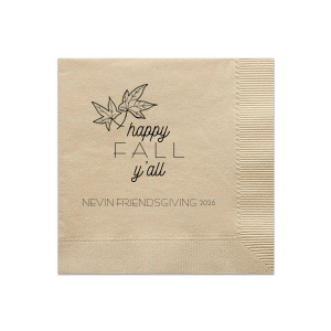 Embrace the cozy season with the Happy Fall Y’All Napkin, adorned with autumn leaves and a welcoming message. This design sets a festive tone for any fall gathering, inviting guests to revel in the charm of the harvest season.