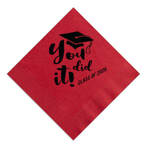 Custom Lemon Cocktail Napkin with Matte Black Foil has a Cap graphic and is good for use in Graduation themed parties and can be personalized to match your party's exact theme and tempo.