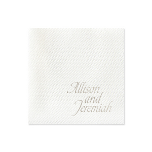 The ever-popular White Linen Like Petite Napkin with Shiny Sterling Silver Foil can be personalized to match your party's exact theme and tempo.