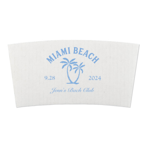 Transport yourself and your party to sun soaked good times with the Bachelorette Beach Party Palm Breeze Coffee Sleeve. The sleek design feature two palm tree to evoke a tropical escape feeling. With the customized text you can ensure your guests feel the vacation vibes no matter where you throw your next big event.