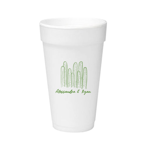 Cool down at your summertime party event with the Southwest Cactus Cup. Featuring a screen print of hand-drawn cactuses above customizable text, the cup is available in your choice of styles and colors to best match your party's unique vibes.